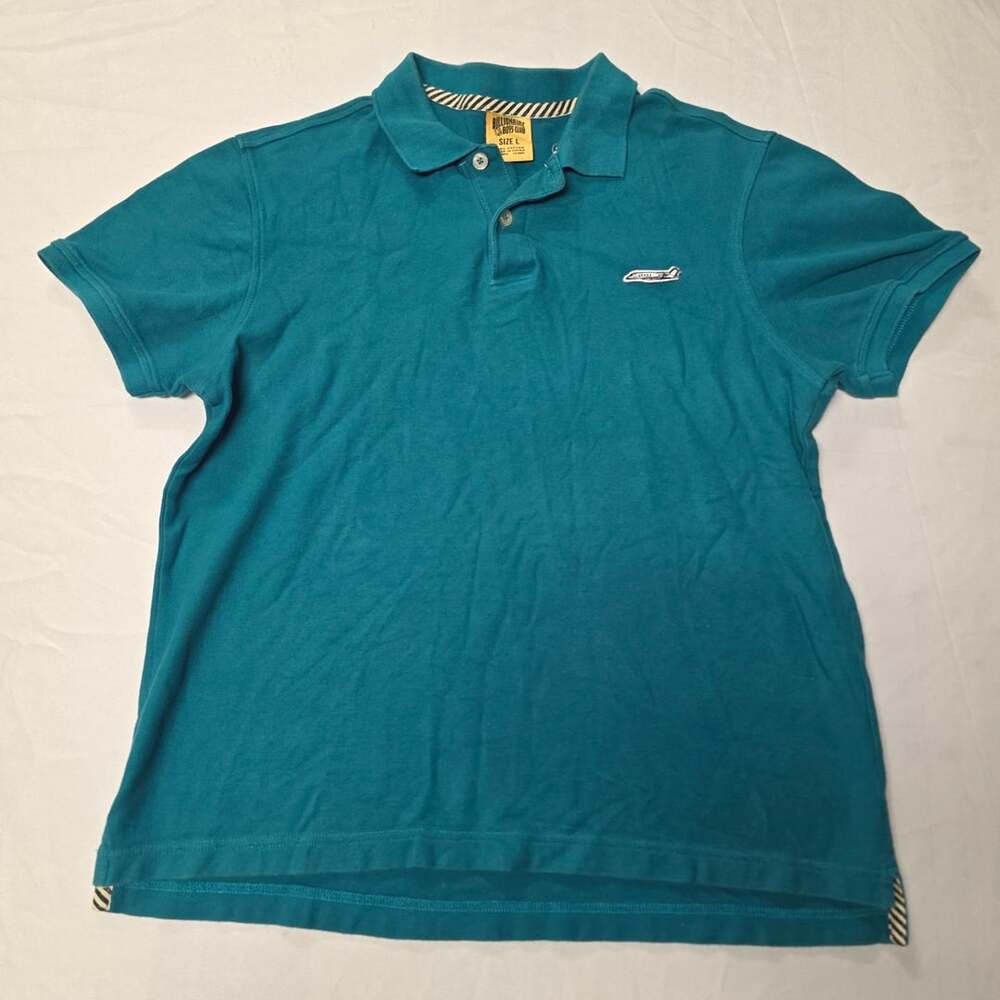 Billionaire Boys Club Teal Blue Airplane Logo Short Sleeve Polo Shirt Size L